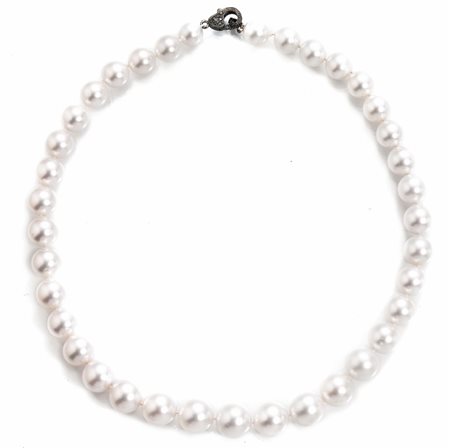 COLLANA IN ORO BIANCO 14 K, PERLE SOUTH SEA E DIAMANTI NERIrealizzata ad una...