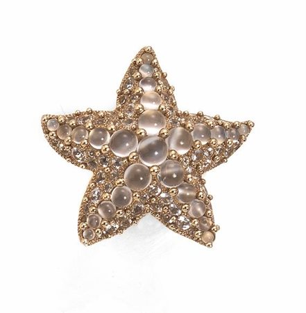 ANELLO, POMELLATO SIRENE, IN ORO GIALLO, PIETRE DI LUNA E TOPAZImodellato...