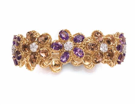 BRACCIALE IN ORO ROSA, AMETISTE, TORMALINE E DIAMANTIrealizzato a cerchio...