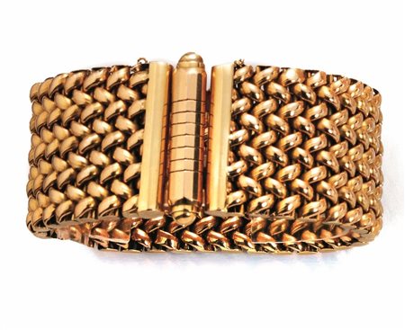 BRACCIALE IN ORO GIALLOa fascia alta lavorata a chicco di riso, punzone 750,...