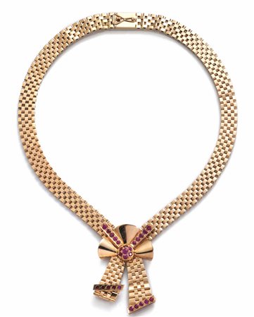 COLLANA IN ORO GIALLO 9 K E RUBINIlavorata a nastro morbido con elemento...