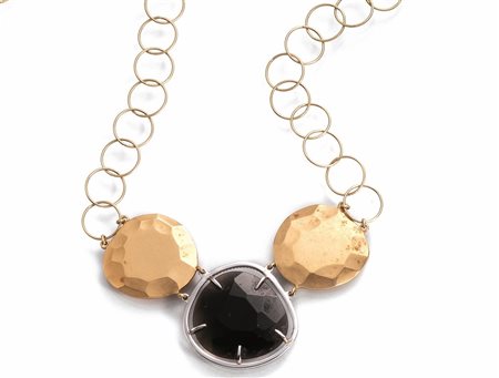 COLLANA IN ORO GIALLO, QUARZO FUME' E DIAMANTIrealizzata ad una fila di...