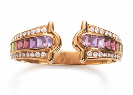 BRACCIALE IN ORO GIALLO, AMETISTE, TORMALINE, PERIDOTI E DIAMANTIrealizzato a...