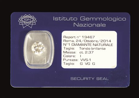 DIAMANTE TAGLIO A BRILLANTE2.37 ct, purezza VVS1 e colore I, corredato di...
