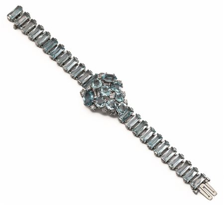 BRACCIALE, CARTIER, ANNI '30, IN PLATINO, ORO BIANCO, ACQUEMARINE E...