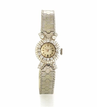 OROLOGIO PER SIGNORA HAUSMANN & CO., ANNI '50, IN ORO BIANCO E DIAMANTI Cassa...
