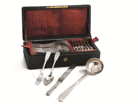 SERVITO DI POSATE, LUCCA, META' SECOLO XIX, ARGENTIERE LUIGI CARLI composto...