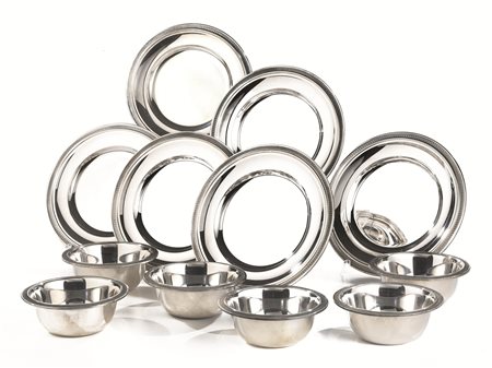 SEI PIATTINI DA FRUTTA E SEI COPPETTE LAVADITA, ROMA, SECOLO XX, ARGENTIERE...