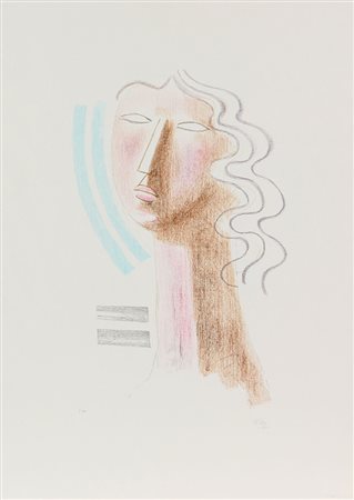 Tozzi Mario Volto litografia su carta, cm. 70x50, es. prova d'autore firmata...