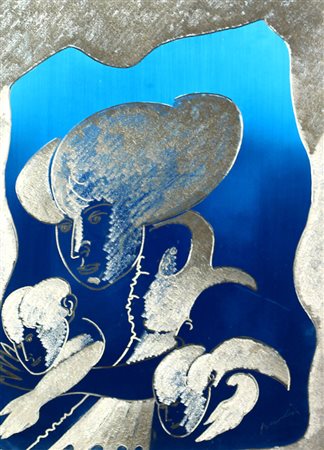 Brindisi Remo Maternità incisione su lastra in argento 800, cm. 40x30, es....