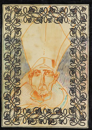 Bergonzoni Aldo Il Vescovo tecnica mista su carta applicata su tela, cm....