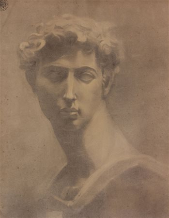 Anonimo Busto Romano carboncino su carta, cm. 56x44 timbro "R. Accademia...