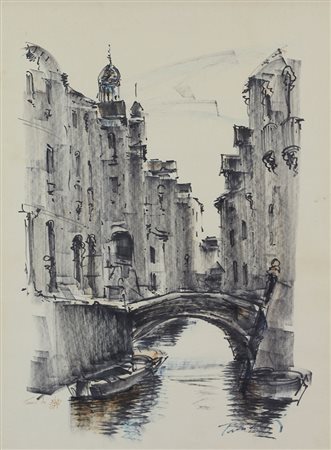 Anonimo Canale di Venezia pennarelli su carta, cm. 55,5x42 firma non...