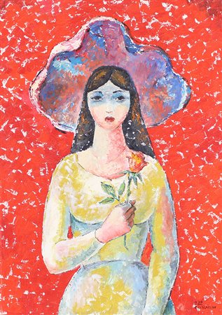 Vagarini Cesare Ritratto Femminile, 1975 olio su tela, cm. 70x50 firmato e...