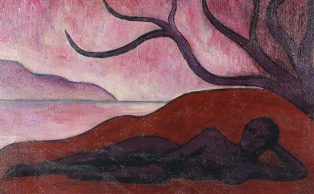 Gandolfi La Musa Sdraiata, 1973 olio su cartoncino telato, cm. 39x60 firmato...