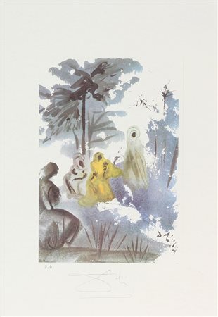 Dalì Salvador Senza titolo litografia su carta, cm. 45x32, es. E.A. firmata...