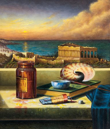 NUNZIANTE ANTONIO Napoli 1956Viaggio nel tempo, 2004olio su tela cm. 35x30,...