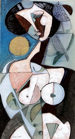 LANDI BRUNO Roma 23/03/1941Composizione, 2014olio e sabbia su tela cm. 60x30,...