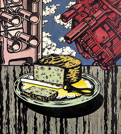 PIGNATELLI ERCOLE Lecce 28/04/1935Panettone e meccanismi, 1966olio su tela...