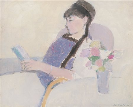 SALVADORI ALDO Milano 1905 - Bergamo 11/11/2002Ragazza in lettura, 1983olio...