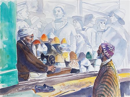 HASSOUN ALI Sidone (Libano) 1964Mercato arabo, 2004tempera acquerellata su...