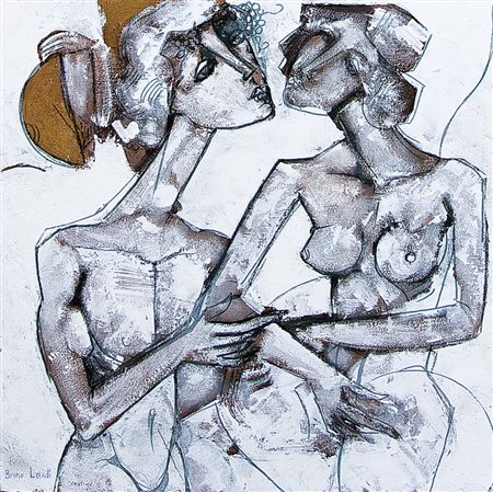 LANDI BRUNO Roma 23/03/1941Bacco e Arianna, 2014olio su tela cm. 40x40, firma...