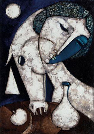 LANDI BRUNO Roma 23/03/1941Regina e cavallo, 1999olio su tela 70x50 firma in...