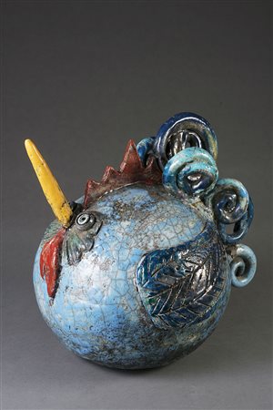 Manifattura del sec. XX Scultura in ceramica nei toni del blu Raku...