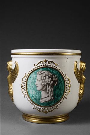 Manifattura Zaccagnini 1940 circa Rinfrescatoio in ceramica decorato con...