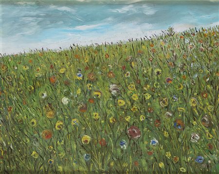 M. Dania 'Prato fiorito' 1970 olio su tela (cm 40x50) firmato e iscritto al...