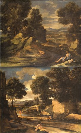 Lotto composto da due stampe su tela riproducenti dipinti antichi (cm...