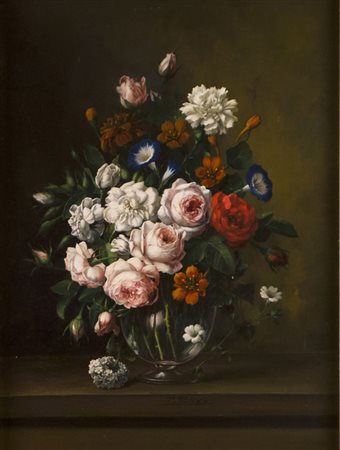 'Vaso fiorito' olio su masonite (cm 45x34) firmato in basso al centro in...