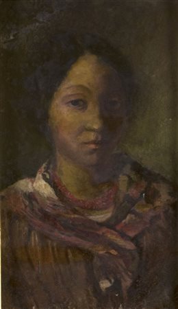 Scuola del sec. XIX "Ritratto di fanciulla" olio su cartone pressato (cm...