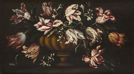 Ignoto 'Vaso con fiori' olio su tavola (cm 37x64) In cornice dorata (difetti)...