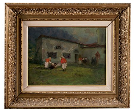 'I preparativi della processione' olio su cartone pressato (cm 30x40)firmato...