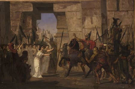 “Il rientro vittorioso dalla battaglia 1861” olio su tela (cm. 39,5x59,5)...