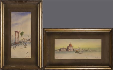 Halintor “Scorci egiziani” due acquerelli di misure diverse, firmati in basso...