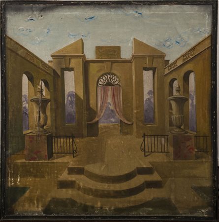 Ignoto 'Bozzetto per scenografia' olio su tela (cm 100x100) (difetti) Unknown...