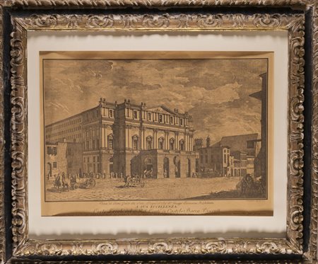 Cornice del sec.XVII in legno intagliato e parzialmente laccato (cm.58X73)...