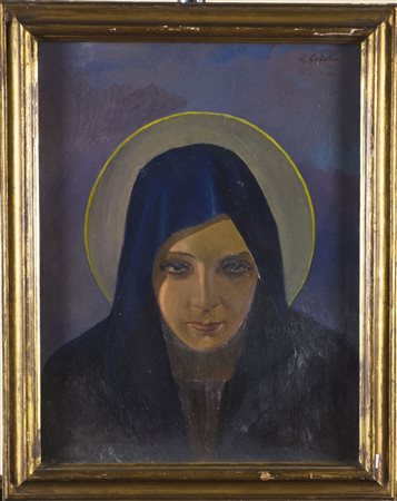 Firma indecifrata 'Mater Dei' olio su compensato (cm 50x40) firmato in alto a...