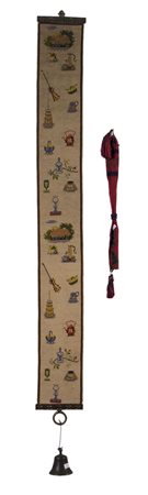 Lotto composto da un antico campanello e due oggetti ricamati . Sec. XIX Lot...