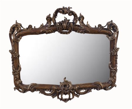 Specchio con cornice in legno dorato e traforato a volute e riccioli (cm...