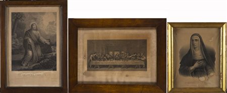 Lotto composto da tre incisioni del sec. XIX a soggetto religioso, in cornici...