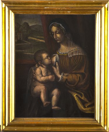 Ignoto 'La Carità cristiana' olio su tavola (cm 157x44) in cornice del sec....