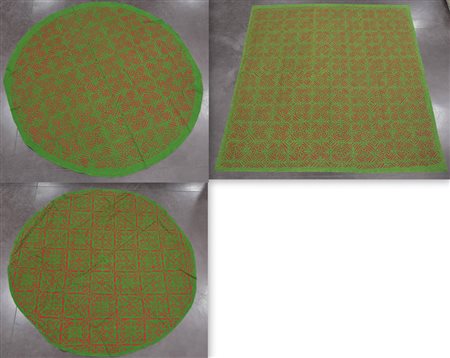 Lotto di tessuti stitch in cotone verde e rosso, uno quadrato e due tondi(cm...