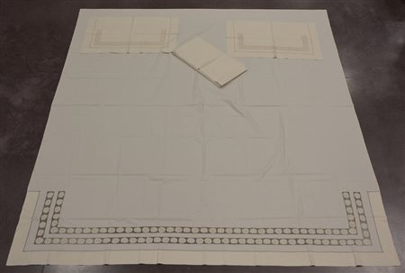 Parure di lenzuola matrimoniali in lino con federe, ricamo a mano tipo...