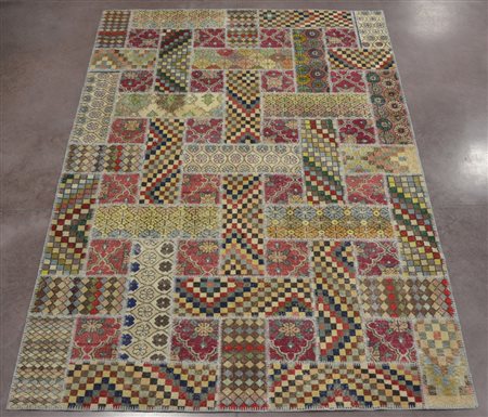 Tappeto patchwork contemporaneo con ritagli di tappeti policromi (difetti)(cm...