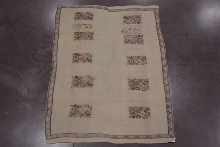 Tappeto Gjiagjim Anatolia sec. XX disegno a rettangoli su fondo bianco...