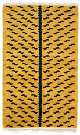 Tappeto tigre Tibet sec. XX disegno a pelle di tigre color blu su fondo...