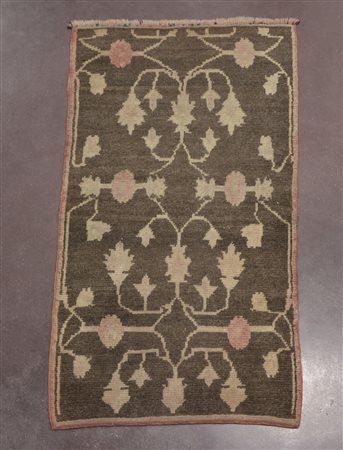 Tappeto tibetano con disegno a rami fioriti beige su fondo marrone (121x66...